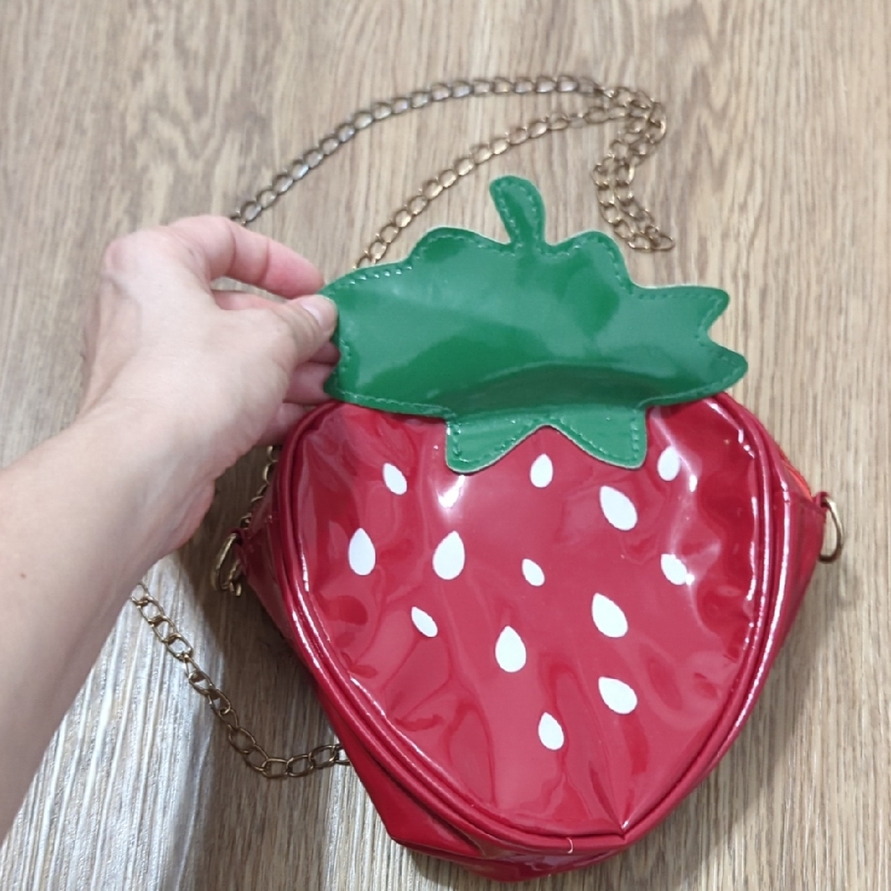 Strawberry-Shaped Red and Green Women's Bag